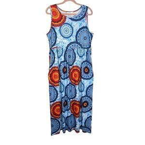 NWT Hount Blue Red Geometric Design Sleeveless Soft Stretchy‎ Maxi Dress Size XL